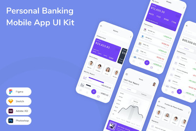个人银行移动应用APP UI KIT (FIG,PSD,SKETCH,XD)