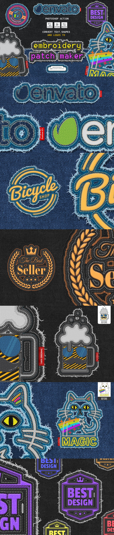 🔴逼真质感的刺绣补丁效果photoshop动作预设图层样式-ABR, ATN, PAT, PSD, PNG