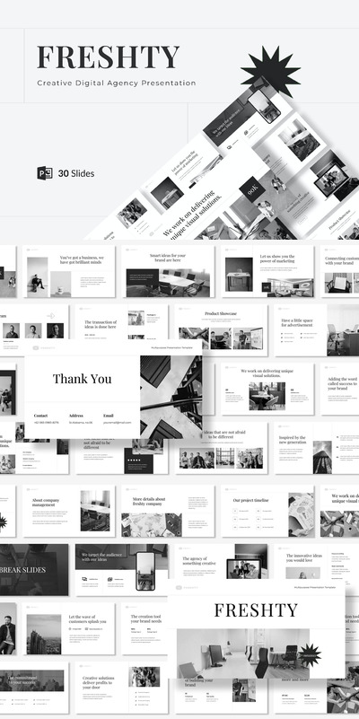 🔴时尚高端简约专业的高品质创意数字机构powerpoint幻灯片演示模板（pptx）