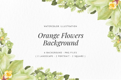 绿色花朵背景-水彩插图 (PNG)