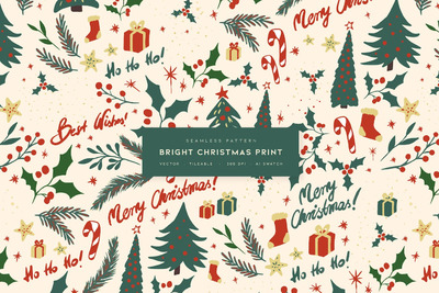 明亮的圣诞印花图案 (AI,EPS,JPG,SVG)