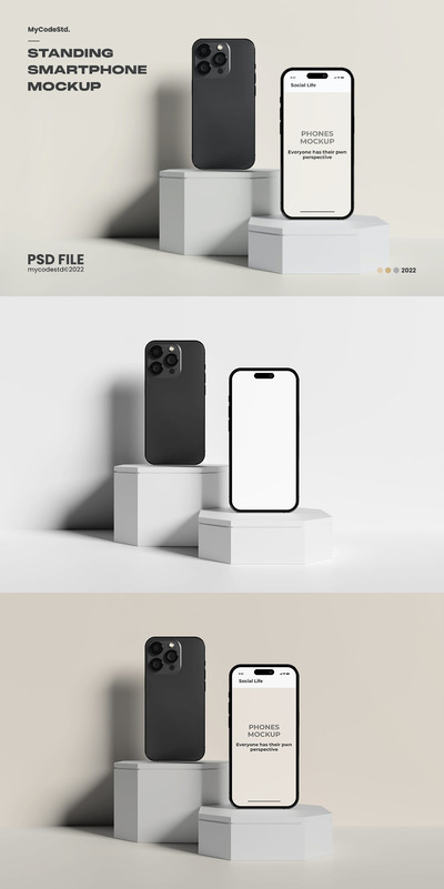 站立智能iPhone14手机样机 (PSD)