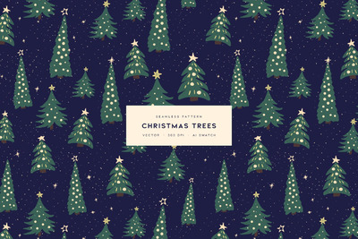 可爱圣诞树背景图案 (AI,EPS,JPG,SVG)