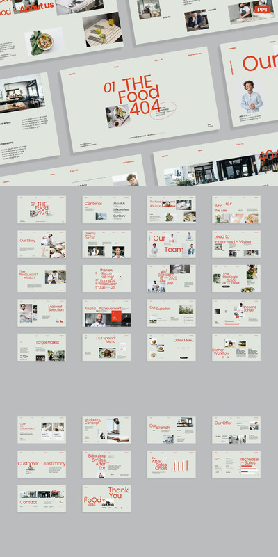 🔴时尚高端清新优雅多用途的高品质饭店餐厅餐饮powerpoint幻灯片演示模板（pptx）