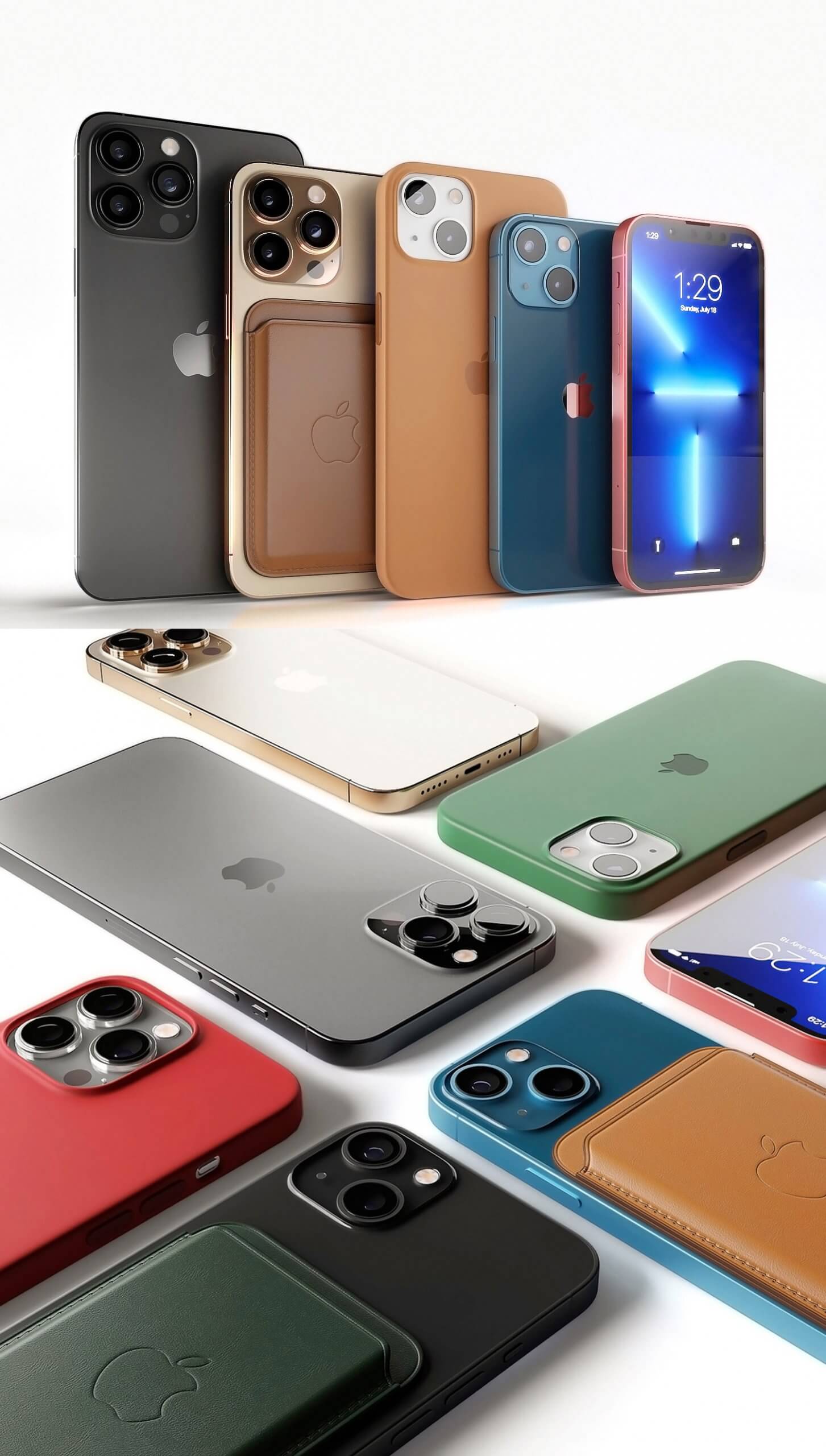 Apple iPhone 13系列手机和皮革手机壳3D模型（FBX,MAX）