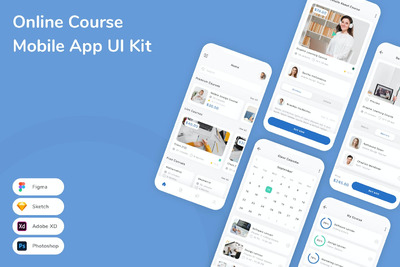 在线课程App UI Kit (FIG,PSD,SKETCH,XD)