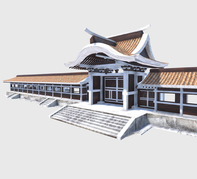 亚洲古风长廊和大门low poly 3D模型（OBJ,FBX）