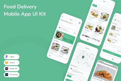 送餐移动应用 App UI Kit (FIG,PSD,SKETCH,XD)