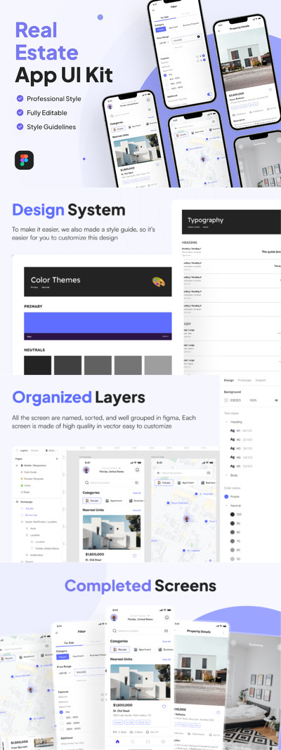 🔴高品质的专业房地产卖房买房租房APP UI KITS-figma