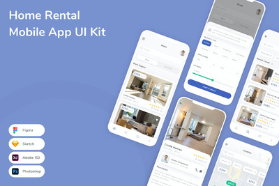 房屋出租移动应用APP UI KIT (FIG,PSD,SKETCH,XD)