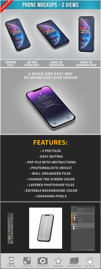 iPhone14手机UI设计展示样机 (PSD)