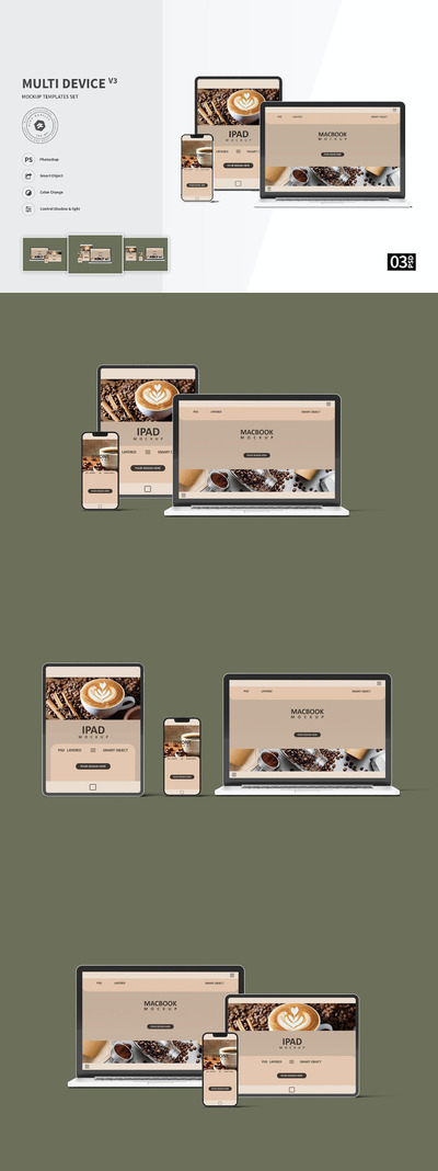 响应式苹果设备多屏幕样机 (PSD)