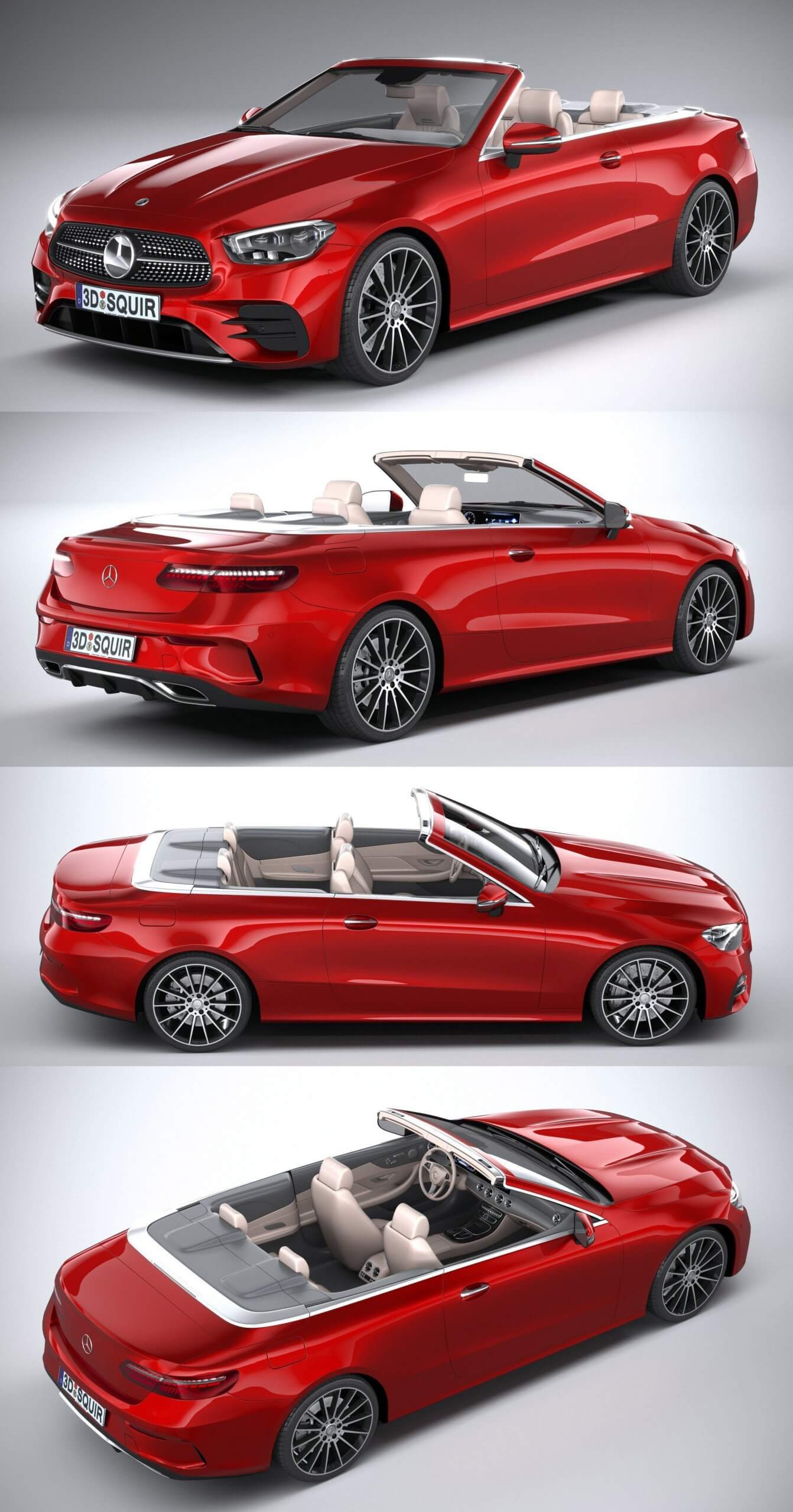 2021奔驰Mercedes Benz E Class Cabrio AMG Line敞篷跑车3D模型（OBJ,FBX,MAX,C4D,LWO）