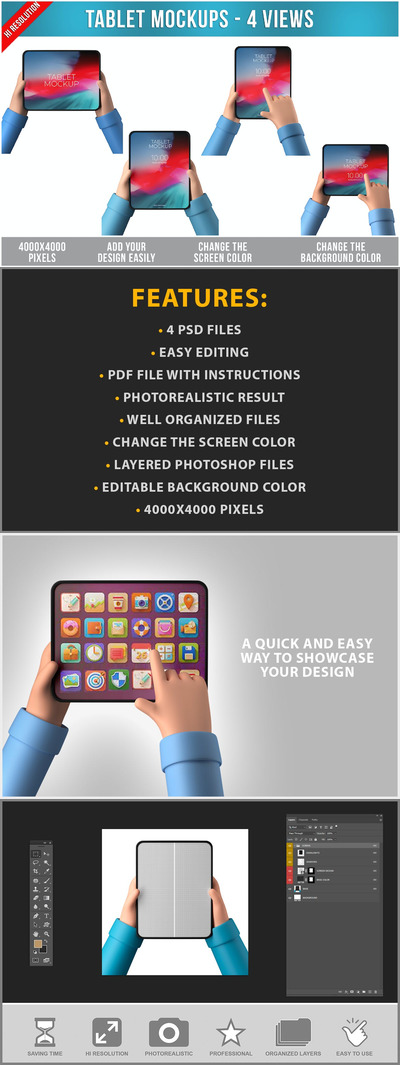 3D卡通iPad平板电脑UI设计样机 (PSD)
