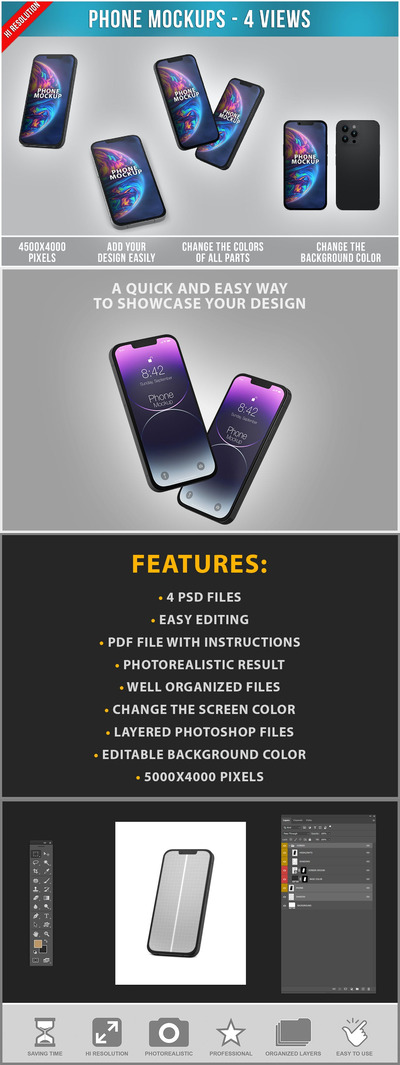 iPhone14系列手机UI展示样机 (PSD)