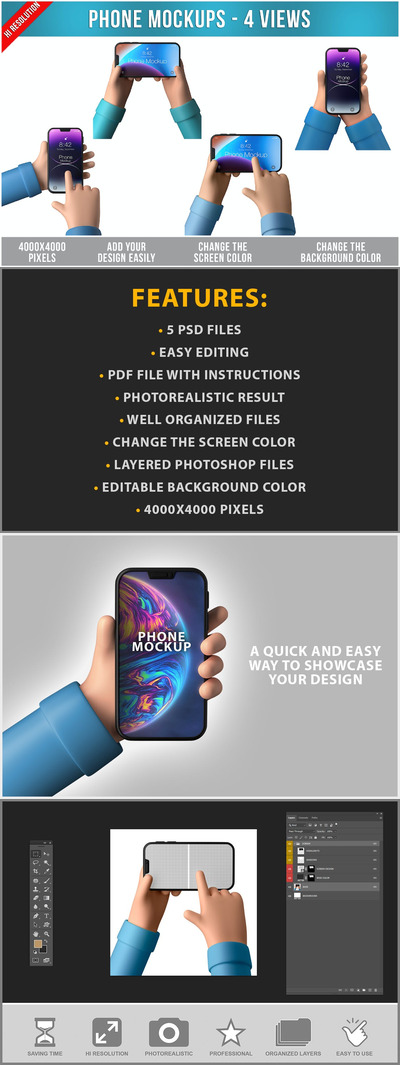 3D卡通手iPhone14手机样机 (PSD)
