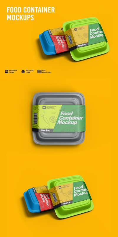 食品容器外卖盒包装设计样机 (PSD)