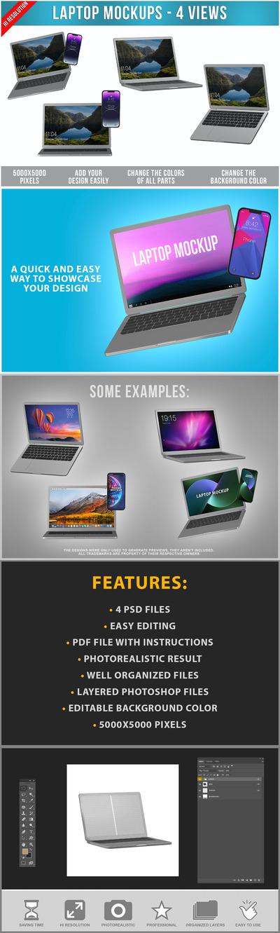 笔记本电脑&iPhone14手机样机 (PSD)