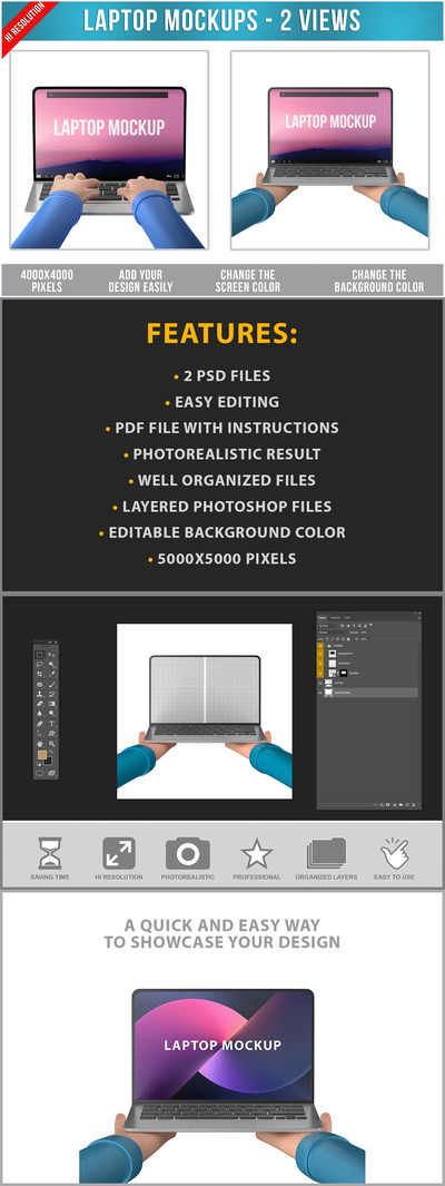 3D卡通笔记本电脑UI设计样机 (PSD)