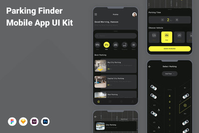 找车位移动应用 App UI Kit (FIG,SKETCH,XD,PSD)