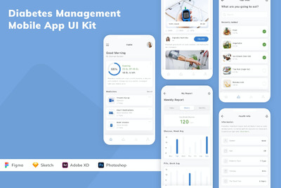 糖尿病管理移动应用 App UI Kit (FIG,PSD,SKETCH,XD)