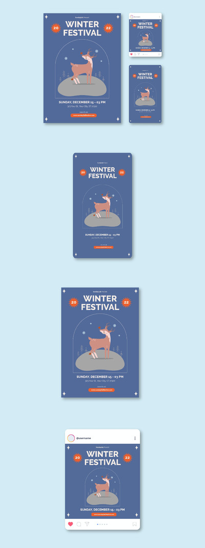 冬季节日海报传单集 (AI,EPS)