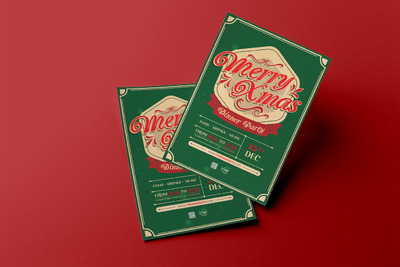 绿色圣诞快乐派对传单模板 (PSD)