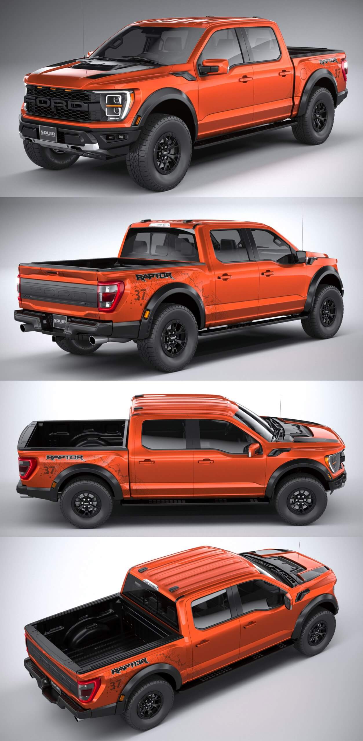 2021福特Ford F150 Raptor皮卡车3D模型（OBJ,FBX,MAX,C4D,LWO）