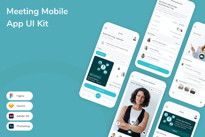 会议移动应用 App UI Kit (FIG,PSD,SKETCH,XD)