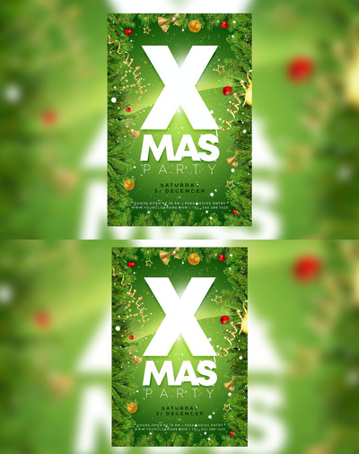 绿色装饰圣诞快乐传单海报 (PSD)