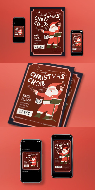 棕色复古圣诞合唱团海报传单集 (AI,PSD)