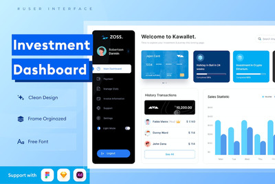 投资仪表盘后台网页UI模版 (FIG,XD,SKETCH)
