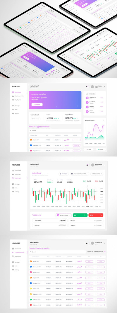 加密货币和交易管理仪表板Ui网页模版 (AI,EPS,FIG,PSD,SKETCH,SVG,XD)