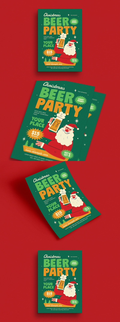 复古圣诞啤酒派对活动传单海报 (AI,PSD)