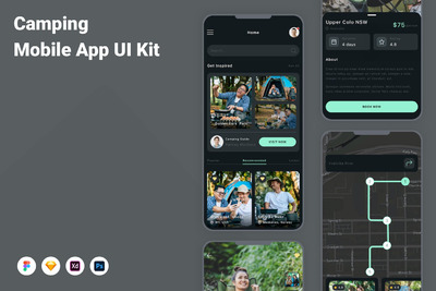 露营移动应用APP UI KIT (FIG,SKETCH,XD,PSD)