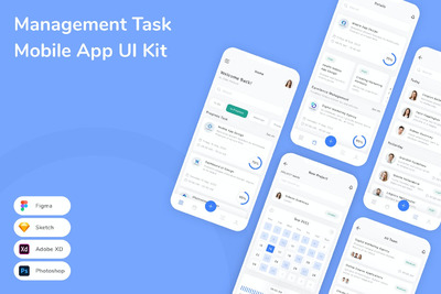 任务管理移动应用APP UI KIT (FIG,PSD,SKETCH,XD)