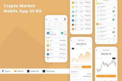 加密市场移动应用APP UI KIT (FIG,PSD,SKETCH,XD)