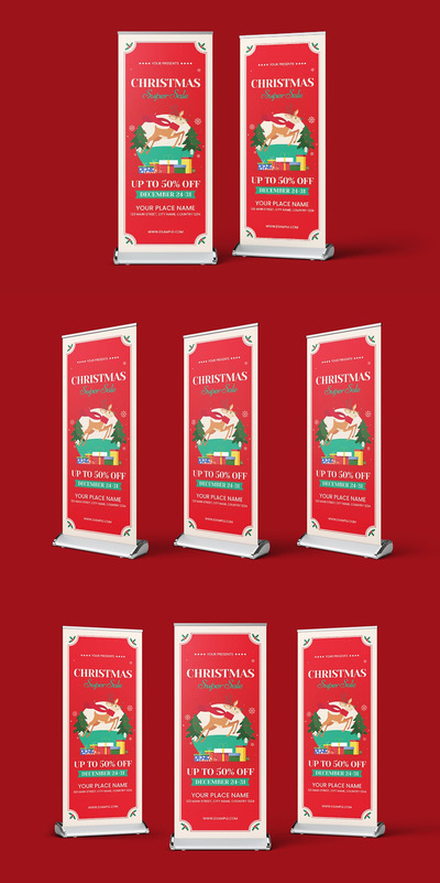 圣诞节日促销Banner易拉宝模板 (AI,PSD)