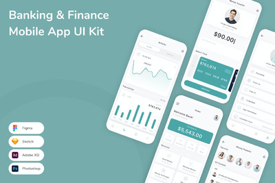 银行和金融移动应用程序UI套件 (FIG,PSD,SKETCH,XD)