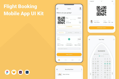 航班预订手机应用程序UI套件 (FIG,PSD,SKETCH,XD)