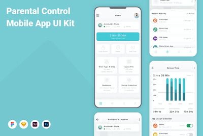 家长控制移动应用 (FIG,PSD,SKETCH,XD)