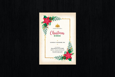 圣诞晚餐派对主题花卉请柬海报模板 (PSD)