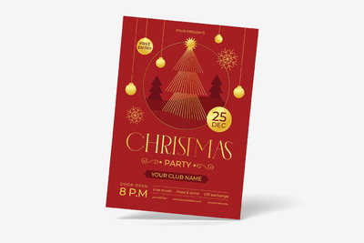 金红色圣诞派对海报传单 (AI,EPS,JPG,PNG)