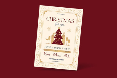 金色装饰圣诞晚会邀请海报传单 (AI,EPS,JPG,PNG)