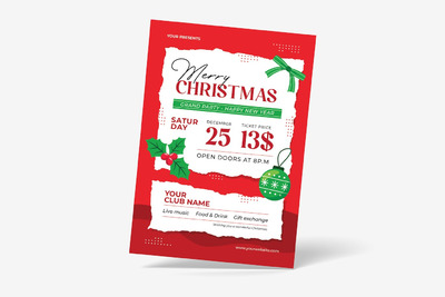 3D撕纸圣诞晚会派对邀请传单海报 (AI,EPS,JPG,PNG)