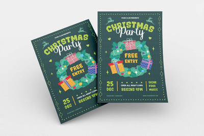 礼物花环圣诞派对传单海报模板 (AI,EPS,JPG,PNG)