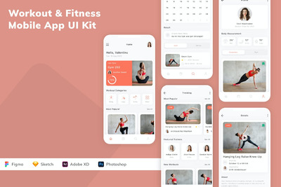 健身和健身移动应用APP UI KIT (FIG,PSD,SKETCH,XD)