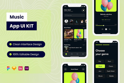 音乐移动应用APP UI KIT (FIG,SKETCH,XD)