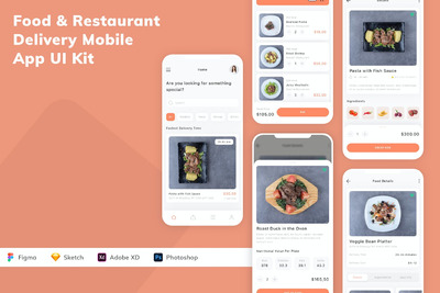 食品和餐厅配送移动应用APP UI KIT (FIG,PSD,SKETCH,SVG)