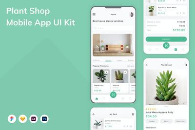 植物商店移动应用APP UI KIT (FIG,PSD,SKETCH,XD)